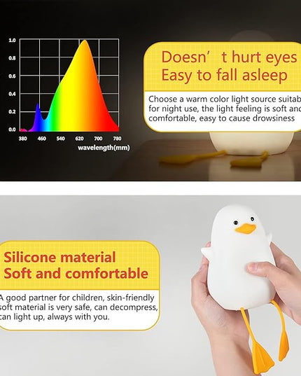 FULLOSUN Cute Night Light for Kids, Toddler, Duck Silicone Nursery Baby Nightlight, Kawaii Birthday Gifts for Room Decorations, Teen Girls Boys Child - Portable Squishy Battery Operated - LeafyLoom