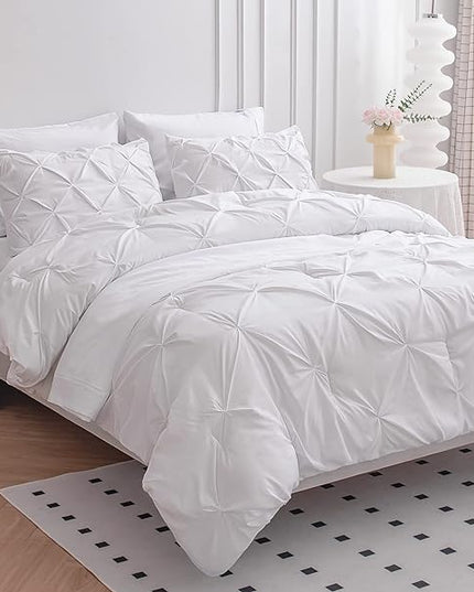 LANE LINEN Bedding Comforter Set for Split King Mattress, Soft 8 Piece Split King Bed in a Bag with 1 King Comforter, 1 King Size Flat Sheet, 2 Twin XL Fitted Sheets, 2 Pillowcases & 2 Shams - White - LeafyLoom