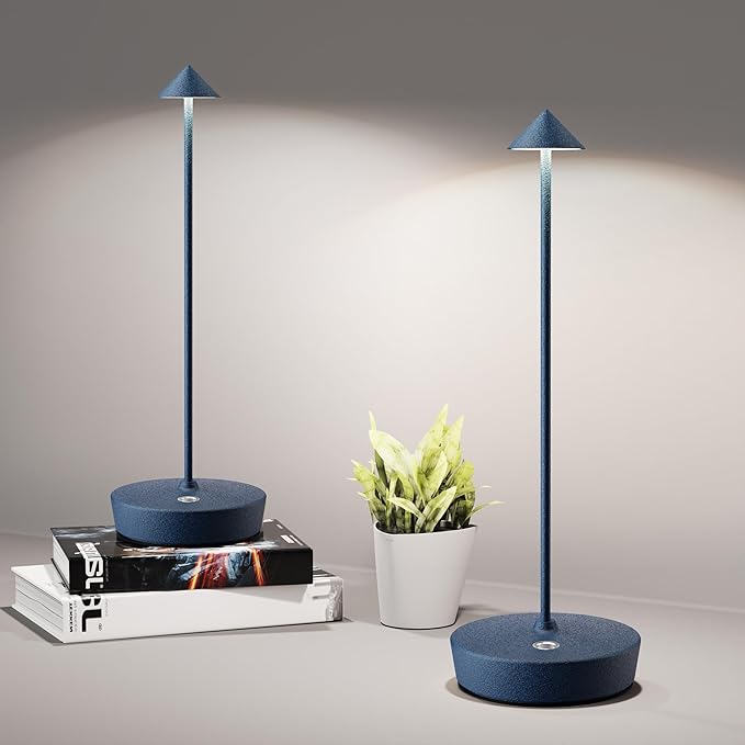 Cordless Table Lamps Rechargeable, 6000mAh Battery Operated LED Desk Lamp Outdoor Waterproof Portable Touch Dimmable Table Light for Patio Restaurant Dining Home Set of 2 Blue - LeafyLoom