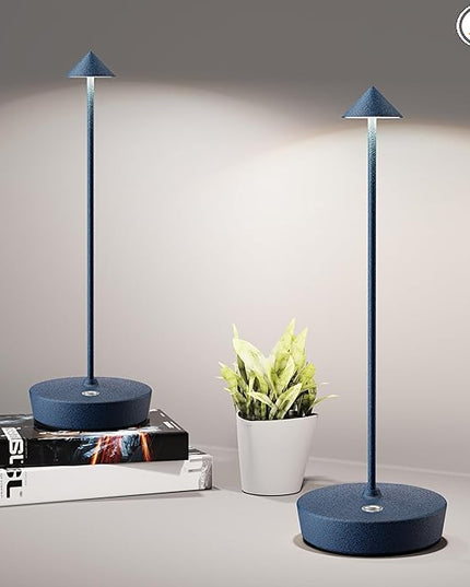 Cordless Table Lamps Rechargeable, 6000mAh Battery Operated LED Desk Lamp Outdoor Waterproof Portable Touch Dimmable Table Light for Patio Restaurant Dining Home Set of 2 Blue - LeafyLoom