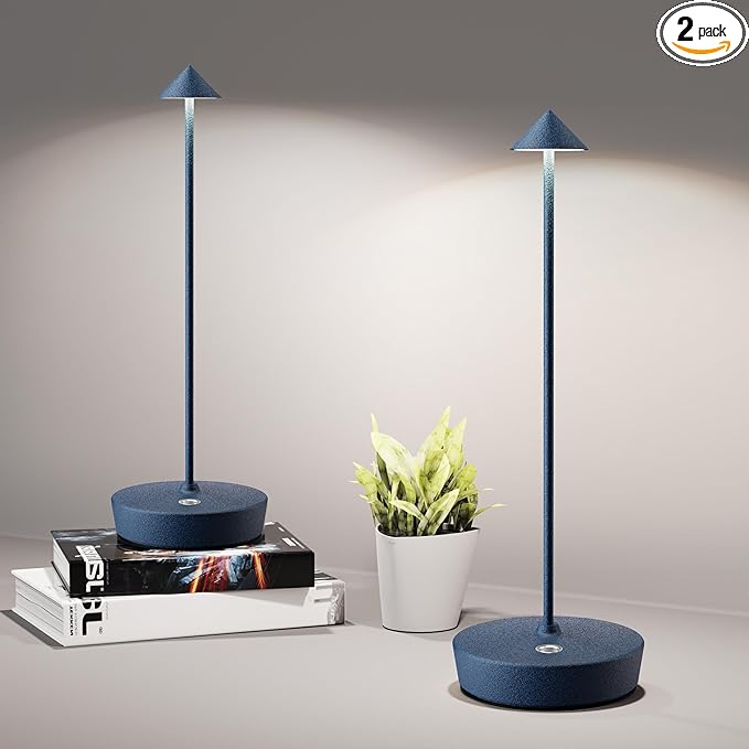 Cordless Table Lamps Rechargeable, 6000mAh Battery Operated LED Desk Lamp Outdoor Waterproof Portable Touch Dimmable Table Light for Patio Restaurant Dining Home Set of 2 Blue - LeafyLoom