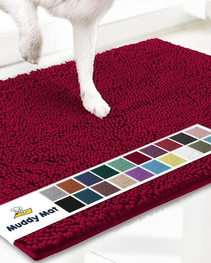 Muddy Mat® Original Dog Door Mat for Muddy Paws, Super Absorbent Microfiber, Non-Slip Washable Pet Rug, Quick Dry Chenille Entryway Carpet, Machine Washable Indoor Outdoor mat, Maroon 18"x28" MuddyMat