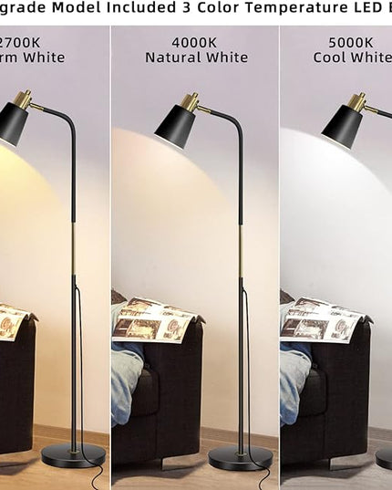 Floor Lamp, Dimmable Floor Lamps for Living Rooms & Bedrooms, Farmhouse Reading Lamp - Standing, Adjustable Metal Heads Indoor Task Lighting for Living Room Bedroom Office Home Décor (Black-01) - LeafyLoom