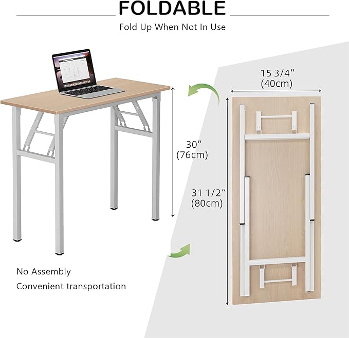 Need Small Desk 31 1/2" No Assembly Foldable Writing Table,Sturdy and Heavy Duty Folding Computer Desks for Small Space/Home Office/Dormitory AC5AW(80 * 40) - LeafyLoom