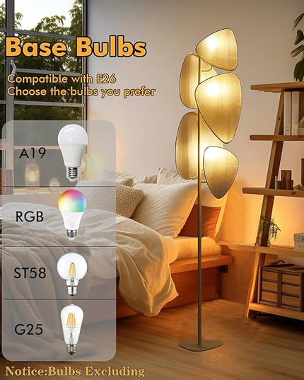 WOXXX Floor Lamp,Floor Lamps for Living Room,Modern Floor Lamp for Bedroom Office,Boho Corner Floor Lamp with 5 Weave Shades,Reading Tall Lamp Standing Lamp,Minimalist Unique Tree Floor Lamp(Beige) - LeafyLoom