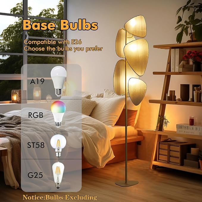 WOXXX Floor Lamp,Floor Lamps for Living Room,Modern Floor Lamp for Bedroom Office,Boho Corner Floor Lamp with 5 Weave Shades,Reading Tall Lamp Standing Lamp,Minimalist Unique Tree Floor Lamp(Beige) - LeafyLoom