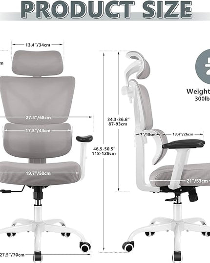 Office Chair Ergonomic Desk Chair, High Back Gaming Chair, Big and Tall Reclining chair Comfy Home Office Desk Chair Lumbar Support Breathable Mesh Computer Chair Adjustable Armrests (Gray) - LeafyLoom