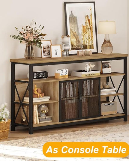 BON AUGURE Tall TV Stand for 55 65 Inch TV, Wood Entertainment Center with Storage Cabinet, Industrial Farmhouse TV Console for Living Room and Bedroom (32 Inch High, Vintage Oak) - LeafyLoom