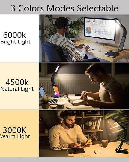 LED Desk Lamp with Wireless Charger, USB Charging Port, Stepless dimmable brightness, 3 Color Modes, Desk Lamps for Home Office, Table Lamp Eye Caring Reading Light, Gesture Control desk light - LeafyLoom