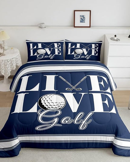 Feelyou Golf Print Bedding Set King Size Ball Gaming Comforter Set for Kids Boys Girls Decor Sports Theme Comforter Microfiber Golf Ball Duvet Set Bedroom Quilt Set - LeafyLoom