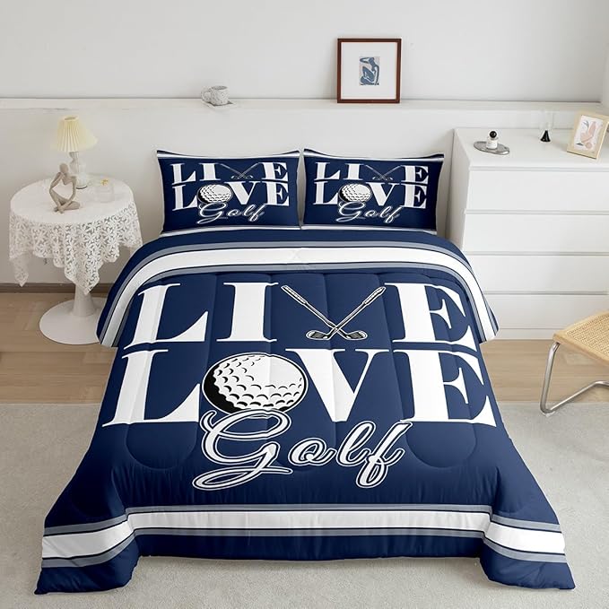 Feelyou Golf Print Bedding Set Queen Size Ball Gaming Comforter Set for Kids Boys Girls Decor Sports Theme Comforter Microfiber Golf Ball Duvet Set Bedroom Quilt Set - LeafyLoom