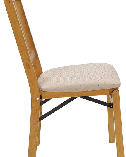 MECO STAKMORE Straight Edge Folding Card Table Oak Finish STAKMORE Arts and Craft Folding Chair Oak Finish, Set of 2, Wood - LeafyLoom