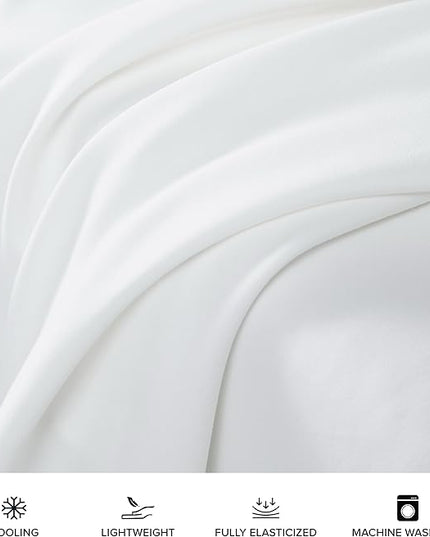 UGG 33610 Alahna Split King Bed Sheet and Pillowcase 5-Piece Set Sleep in Luxury Machine Washable Deep Pockets Wrinkle-Resistant Breathable Cozy Comfort Silky Cooling Sheets, Split King, White - LeafyLoom