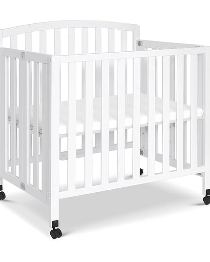 DaVinci Dylan Folding Portable 3-in-1 Convertible Mini Crib and Twin Bed in White, Greenguard Gold Certified - LeafyLoom