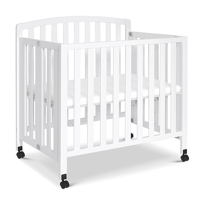 DaVinci Dylan Folding Portable 3-in-1 Convertible Mini Crib and Twin Bed in White, Greenguard Gold Certified - LeafyLoom