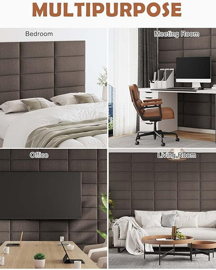 Upholstered Wall Mounted Headboard, 3D Soundproof Wall Panels Peel and Stick Headboard for Queen Size, Reusable and Removable Tufted Bed Headboard in Brown(9 Panels, 10" x 24") - LeafyLoom