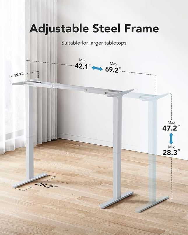 HUANUO 265 lbs Dual Motor Electric Standing Desk Frame, Thick T-Shaped Desk Legs Made of Automotive-Grade Steel, for Max 90″ x 31.5″ Desktop, Height Adjustable Desk Frame for Home Office, Frame Only - LeafyLoom