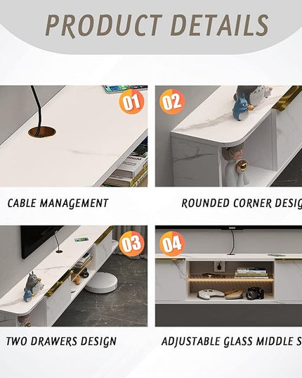 Pmnianhua LED Floating TV Stand with 2 Drawers,78'' Floating TV Shelf with LED Lights,Wall Mounted Media Console,Floating Entertainment Center with Storage for Bedroom Playroom Living Room(White) - LeafyLoom