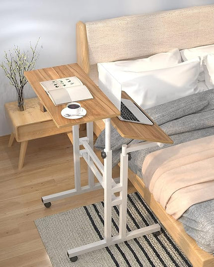 sogesfurniture Mobile Standing Desk Laptop Workstation on Wheels, Adjustable Computer Desk for Standing or Sitting, Oak 101-OK - LeafyLoom