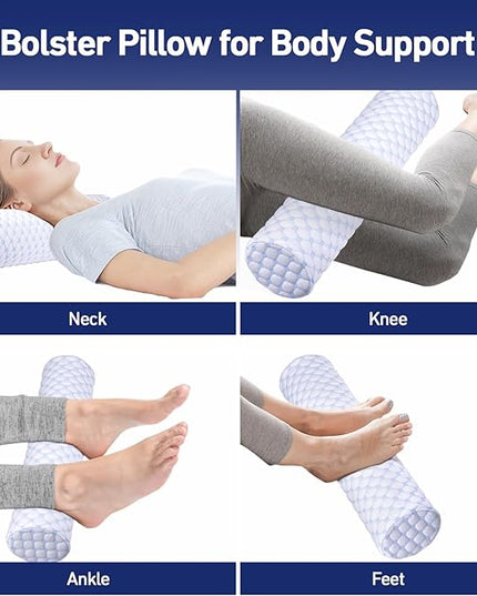 Neck Roll Pillow - Cooling Neck Roll Pillow for Sleeping - Cervical Neck Roll Pillow for Neck Support - Memory Foam Memory Foam Round Cylinder Bolster Pillow for Bed, Couch, Yoga (Blue) - LeafyLoom