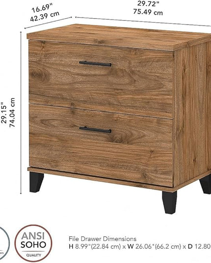 Bush Furniture Somerset 2-Drawer Lateral File Cabinet, Letter/Legal, Fresh Walnut, 30-inch (WC81380) - LeafyLoom