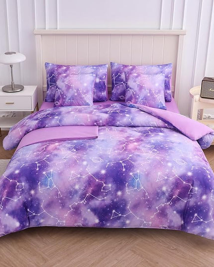 Twin Comforter Set for Girls Galaxy Bedding 7pieces, Ombre Bedding Comforter Sets Rainbow Comforter, Glitter Bedding Twin Teen Comforter Sets for Girls（Multicolor - LeafyLoom