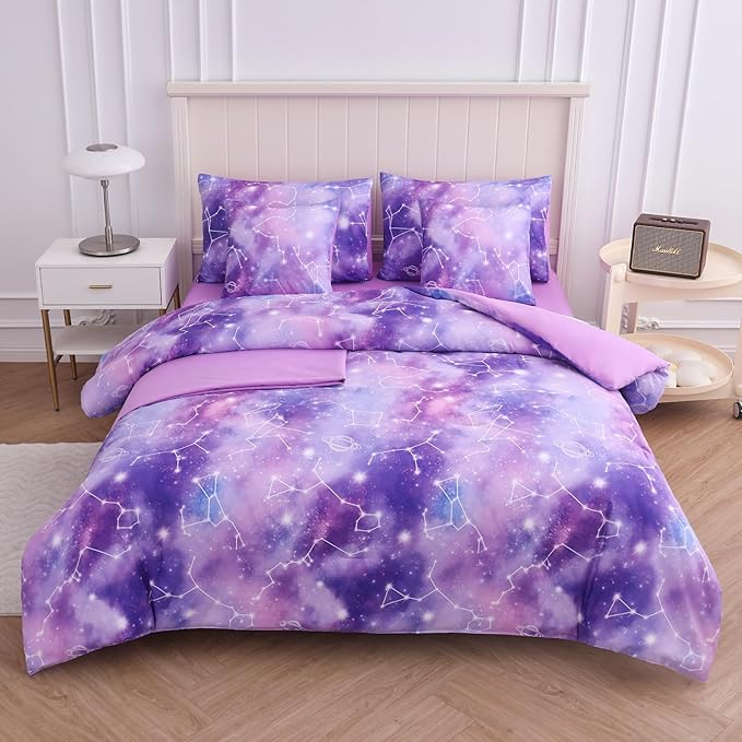 Twin Comforter Set for Girls Galaxy Bedding 7pieces, Ombre Bedding Comforter Sets Rainbow Comforter, Glitter Bedding Twin Teen Comforter Sets for Girls（Multicolor - LeafyLoom