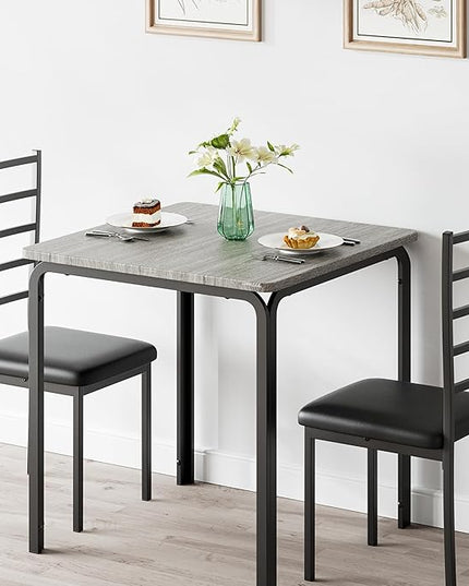 IDEALHOUSE Dining Table for 2, Small Table and Chairs Set of 2, Dinette Set for 2, Square Dinner Table Set, 3 Piece Kitchen & Dining Room Sets for Small Space (Grey, Dining Table with 2Chairs) - LeafyLoom