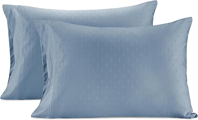 LANE LINEN 100% Egyptian Cotton Bed Sheets - 1000 Thread Count 4PC Queen Sheets Set, Long Staple Cotton Bedding Sheets, Sateen Weave, Luxury Hotel Sheets, Deep Pocket, Swiss Dot - French Blue - LeafyLoom