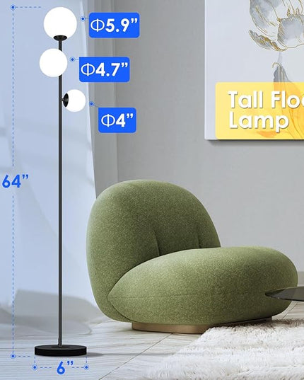 3 Globe Vintage Floor Lamp - 3 Color Options Moderm Floor Lamps for Living Room, Mid Century Standing lamp Home Decor for Bedrooms Office(Matte Black, LED Bulbs Included) - LeafyLoom