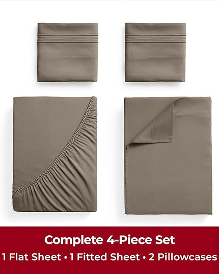 Mellanni Twin Sheets Set - 4 Piece Iconic Collection Bedding Sheets & Pillowcases - Luxury, Ultra Soft, Cooling Bed Sheets - Deep Pocket up to 16 inch - 4 PC (Twin, Dark Taupe w/Extra Pillow Case) - LeafyLoom