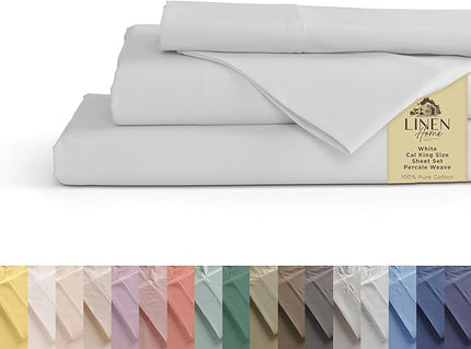 100% Cotton Percale Sheets California King Size, Dove Grey, Deep Pocket, 4 Pieces Sheet Set - 1 Flat, 1 Deep Pocket Fitted Sheet and 2 Pillowcases, Crisp Cool and Strong Bed Linen - LeafyLoom