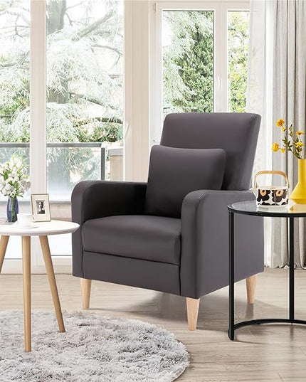 COLAMY Modern Accent Living Room Chairs Set of 2, Upholstered PU Leather Armchair Reading Side Chair, Single Sofa with Back Pillow and Wood Legs, Brown - LeafyLoom