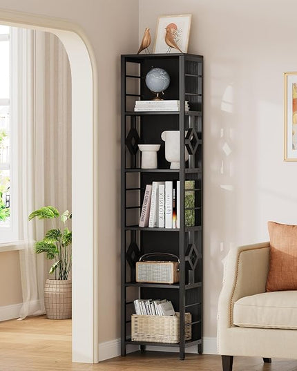 YITAHOME Narrow Bookshelf, 5-Tier Industrial Book Shelf Storage Rack, Display Shelves Stand Etagere for Small Spaces, Open Bookcase for Bedroom Living Room Bathroom Kitchen, Black - LeafyLoom