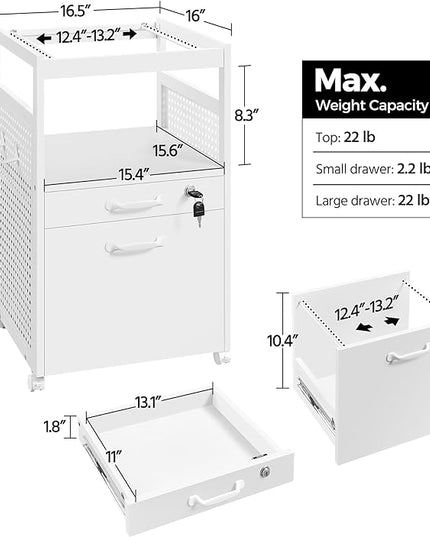 Yaheetech File Cabinets Mobile Filling Cabinet with Open Storage Shelf, Under Desk Cabinet Fits A4, Letter for Home Office(White) - LeafyLoom