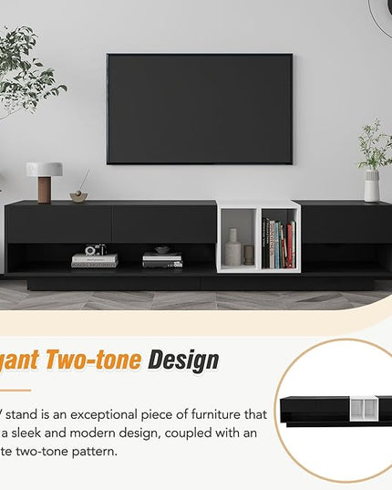 Merax Sleek and Stylish TV Stand with Perfect Storage Solution, Two-Tone Media Console for Television Up to 80'', Functional Cabinet with Versatile Compartment for Living Room, Black - LeafyLoom