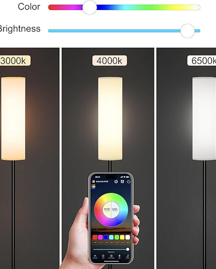 LED Floor Lamp for Living Room Bedroom, Modern Tall Lamp Standing lamp for Reading with Remote Dimming and Color Adjustment, Timing Function 30min, 9W e26 led Bulb Included(White) - LeafyLoom