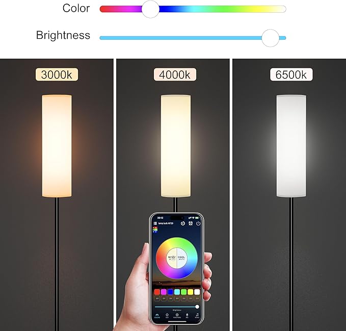 LED Floor Lamp for Living Room Bedroom, Modern Tall Lamp Standing lamp for Reading with Remote Dimming and Color Adjustment, Timing Function 30min, 9W e26 led Bulb Included(White) - LeafyLoom