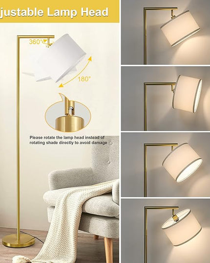 Boncoo Gold Floor Lamp, Montage Modern Standing Lamp with Flexible Lamp Head, Dimmable Floor Lamp for Living Room Tall Over Couch Reading Light for Bedroom, Office, 9W LED Bulb Included - LeafyLoom
