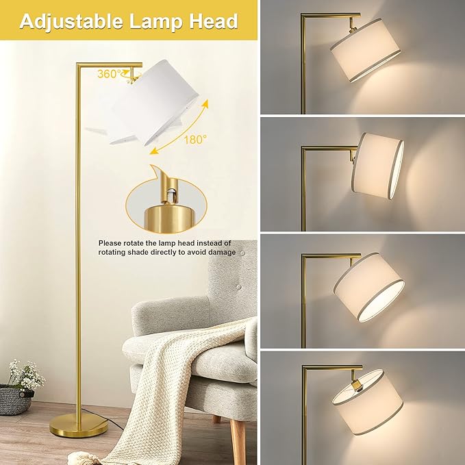 Boncoo Gold Floor Lamp, Montage Modern Standing Lamp with Flexible Lamp Head, Dimmable Floor Lamp for Living Room Tall Over Couch Reading Light for Bedroom, Office, 9W LED Bulb Included - LeafyLoom