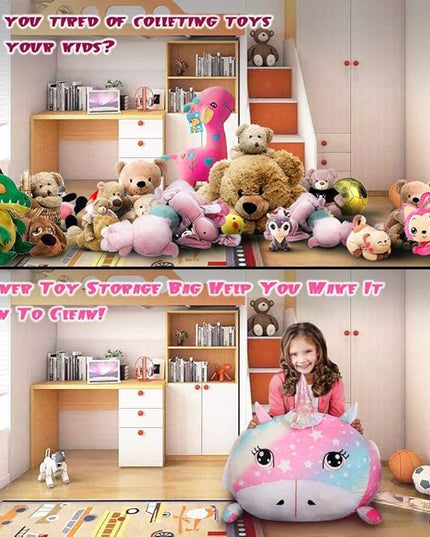 Unicorn Stuffed Animal Storage for Teens Girls Bedroom, Kids Bean Bag Chairs, Super Soft Velvet Fabric Large Size Covers Only - LeafyLoom