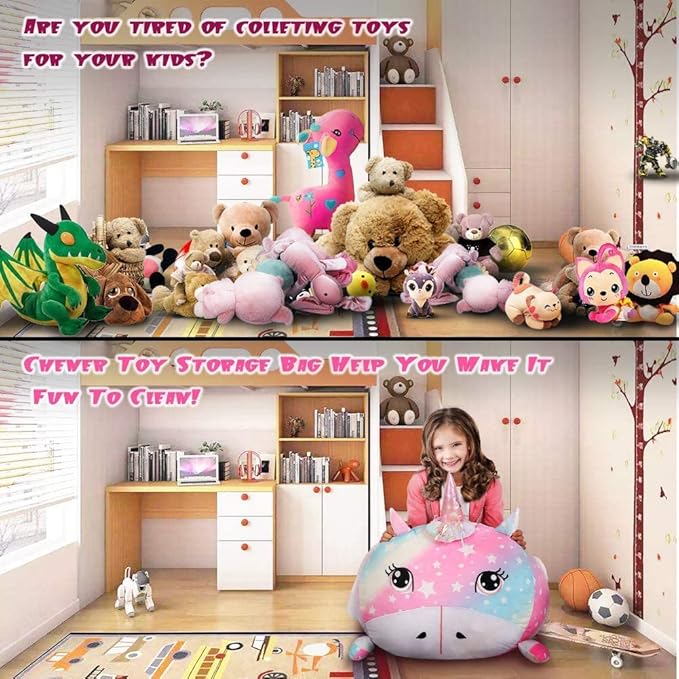 Unicorn Stuffed Animal Storage for Teens Girls Bedroom, Kids Bean Bag Chairs, Super Soft Velvet Fabric Large Size Covers Only - LeafyLoom