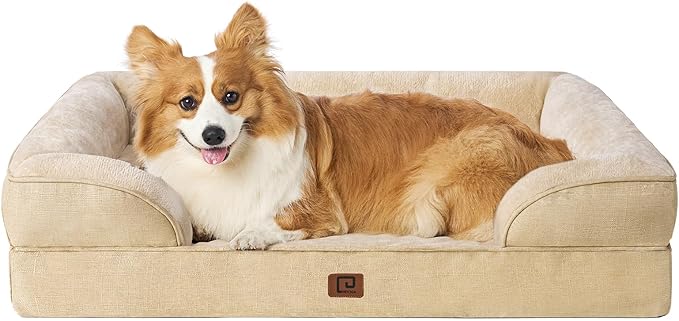 EHEYCIGA Orthopedic Dog Beds for Large Dogs, Waterproof Memory Foam Large Dog Bed with Sides, Non-Slip Bottom and Egg-Crate Foam Large Dog Couch Bed with Washable Removable Cover, Greige EHEYCIGA