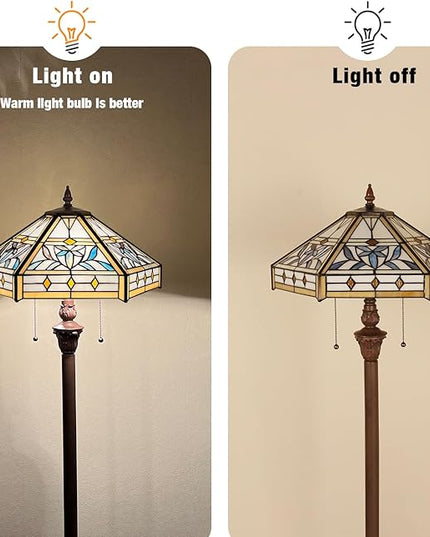 Capulina Tiffany Floor Lamp 2-Light 16X16X63 Inches Mission Hexagon Style Stained Glass Standing Reading Light for Living Room Bedroom Home Office - LeafyLoom