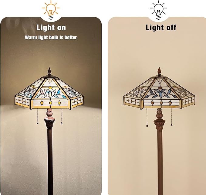 Capulina Tiffany Floor Lamp 2-Light 16X16X63 Inches Mission Hexagon Style Stained Glass Standing Reading Light for Living Room Bedroom Home Office - LeafyLoom