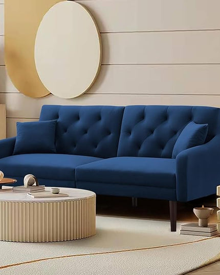 Mid-Century Modern Living Room Furniture Sets Tufted Loveseat Sofa Adjusting Backrest Small Comfy Couch for Bedroom Apartment,Home Office, Sofá, Blue-3 - LeafyLoom