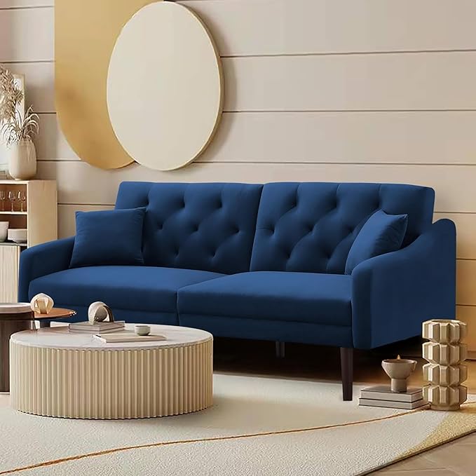 Mid-Century Modern Living Room Furniture Sets Tufted Loveseat Sofa Adjusting Backrest Small Comfy Couch for Bedroom Apartment,Home Office, Sofá, Blue-3 - LeafyLoom