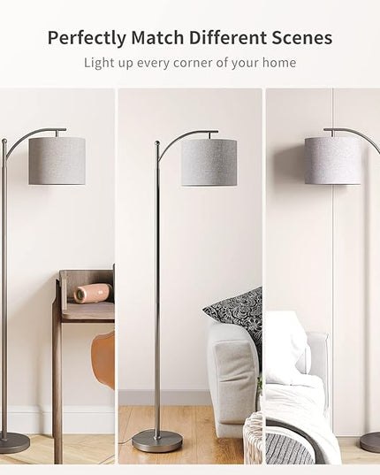 SUNMORY Dimmable Floor Lamp with Remote Control, Lamp for Living Room Stepless Color Temperature and Brightness, Standing Lamp for Bedroom and Office with 1H Timer, Gray Floor Lamp with Gray Shade - LeafyLoom