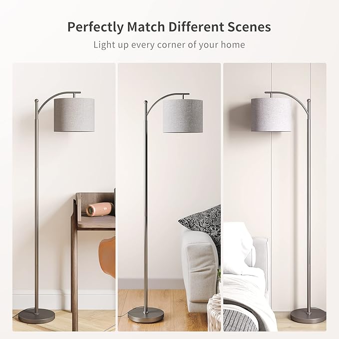 SUNMORY Dimmable Floor Lamp with Remote Control, Lamp for Living Room Stepless Color Temperature and Brightness, Standing Lamp for Bedroom and Office with 1H Timer, Gray Floor Lamp with Gray Shade - LeafyLoom