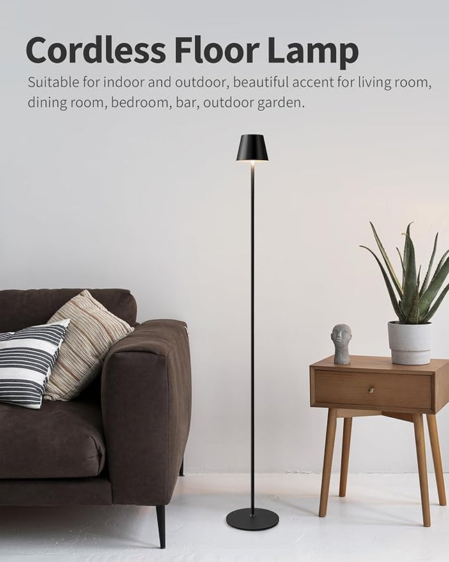 KDG Modern Cordless Floor Lamp, Portable LED Corner Stand Lamp, 5000mAh Battery Operated, Stepless Dimmable Adjustable Height lighting for Living room, Bedroom, Outdoor, Office, Night Light(Black) - LeafyLoom